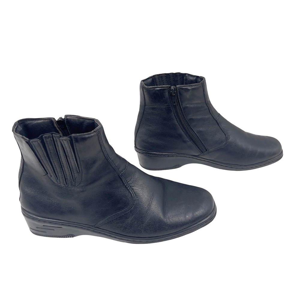 Anaflex Women's 5.5 Black Leather Ankle Boots Side Zip Beatles Mod Minimal